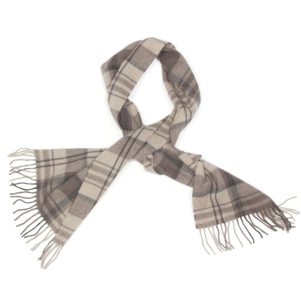 PHENIX 100% CASHMERE Autumn Walnut Brown Plaid Neck Scarf 58" x 12 1/4" - 401